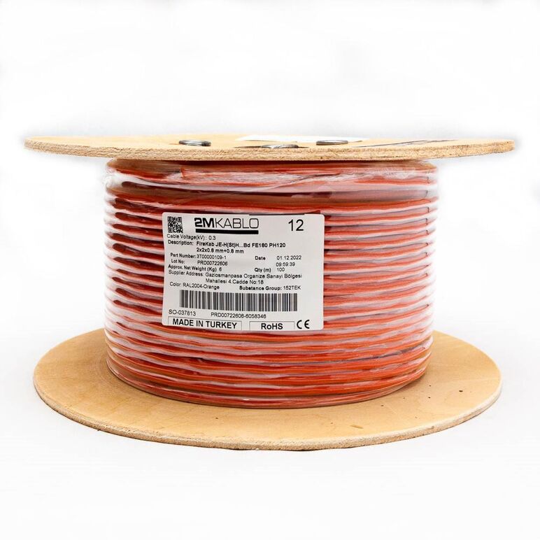 "cablu incendiu jeh(st)h...bd fe180 ph120 2x2x0.8 mm+0.8 ,  rezistenta la foc 120 minute, compatibilitate e30/e90producator 2m kablo, 3t00000109-100diametru fir: 0.8mmconductor: perechi torsadate cu protectie din fibra de sticla, cupru 100%culori fire: co,  Accesorii | electropc.ro
