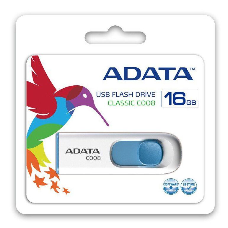 Memorie usb flash drive adata c008, 16gb, usb 2.0, alb,  Memorii USB | electropc.ro