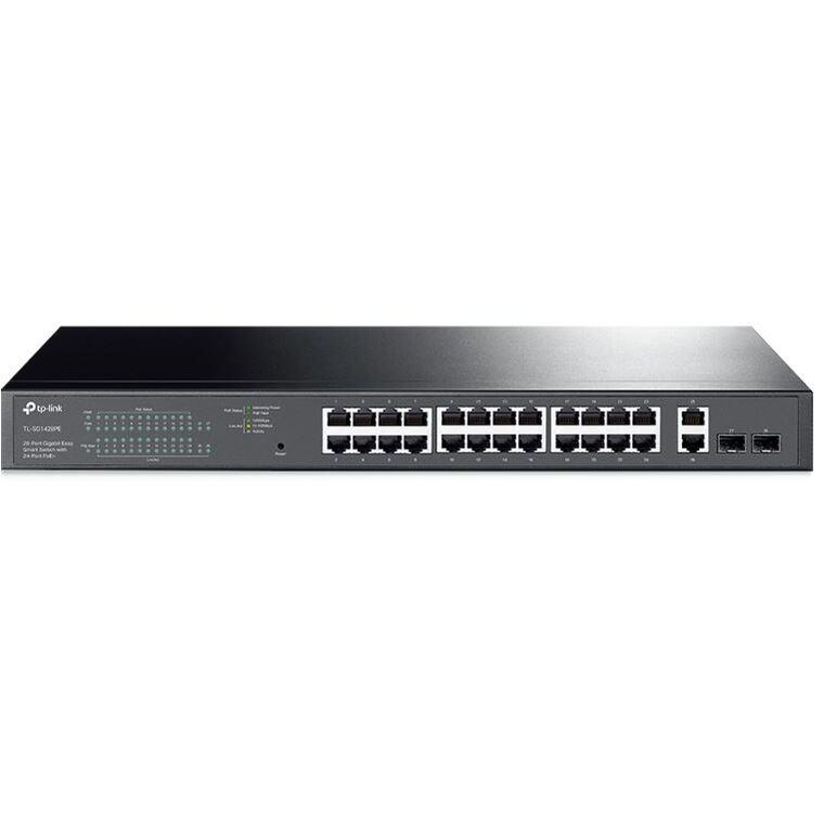 Tp-link 28-port gigabit easy smart switch with 24-port poe+, standarde și protocoale: ieee 802.3, ieee 802.3u, ieee 802.3ab, ieee 802.3x, ieee 802.3af, ieee 802.3at, ieee 802.1q, ieee 802.1p, interfață: 26 10/100/1000 mbps rj45 ports, 2 gigabit sfp ports,,  Switch-uri | electropc.ro