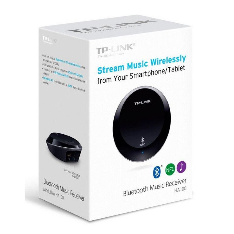 Bluetooth tp-link, ha100, bluetooth music receiver, power adapter ,3.5mmto 3.5mm aux cable, 3.5mm to rca cable, nfc tag, bluetooth range:20m;bluetooth 4.1, black,  Smart home | electropc.ro