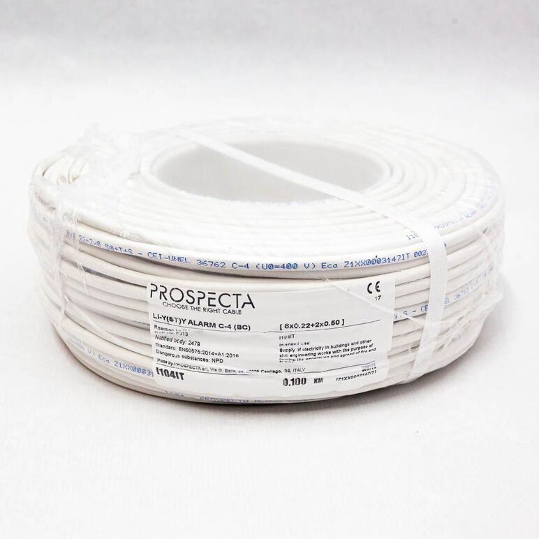 Cablu alarma 8 x 0.22 + 2 x 0.50 premium, cupru 100%, cod: i104it li-y (st)y, made in italy, utilizare pentru sisteme de alarma, manta exterioara pvc alb, ecranare: folie de aluminiu laminata, raza de curbura 10x diametru, peak operating voltage 250, volt,  Accesorii | electropc.ro