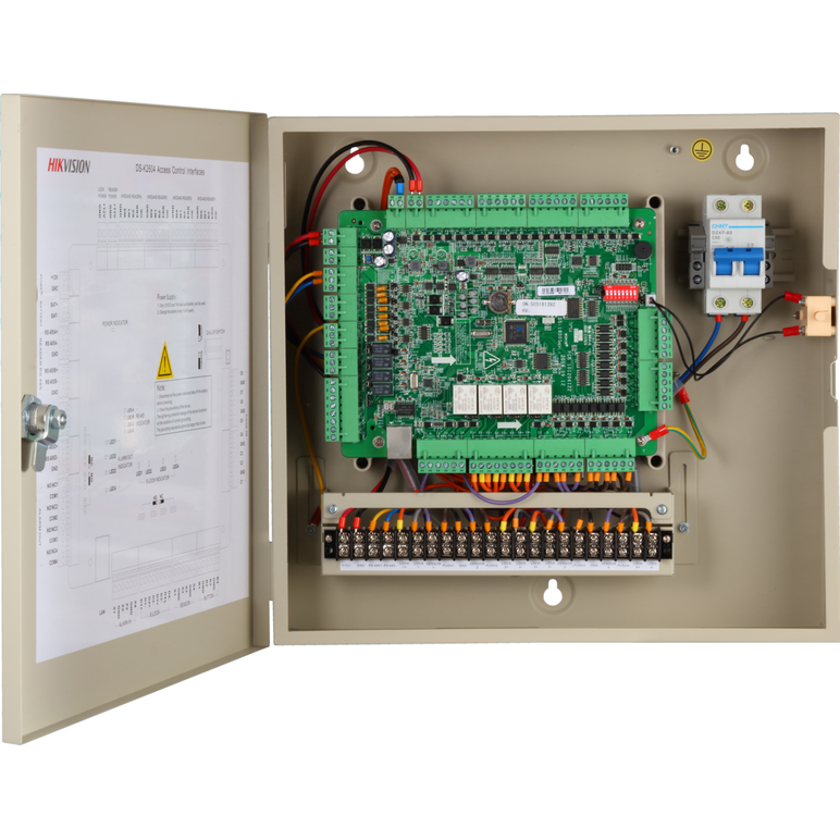 Centrala control acces hikvision 4 usi ( 4 x cititoare wiegand sau 8 x cititoare rs485), ds-k2604t; compatibilitate cititoare: 4 x wiegand sau 8 x rs485; capacitate de stocare: 100,000 cartele si 300,000 evenimente; intrari: 4 alarm input, door magnetic x,  Centrale control acces | electropc.ro