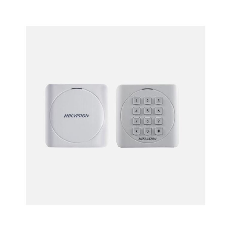 Cititor card cu tastatura hikvision ds-k1801ek, frecventa de operare rfid em125khz, conectivitate: wiegand 26/34 protocol, distanta de citire: max. 50mm, tastatura cu 12 butoane, led de stare, alimentare; 12vdc, dimensiuni: 87mm × 87mm × 13.3mm, ip 65, gr,  Cititoare | electropc.ro