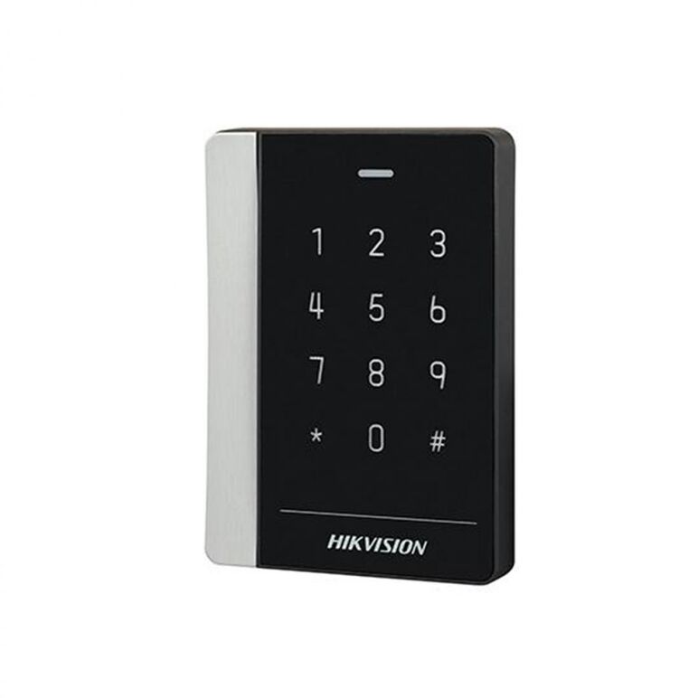 Cititor de carduri si tastatura hikvision ds-k1102aek, pro series, suporta caduri em frecventa: 125 khz, conectivitate: rs-485 si  protocol wiegand (w26/ w34), distanta de citire: ≤ 50 mm, led stare,12 taste, beeper, watchdog, alimentare: 12 vdc, dimensiu,  Cititoare | electropc.ro