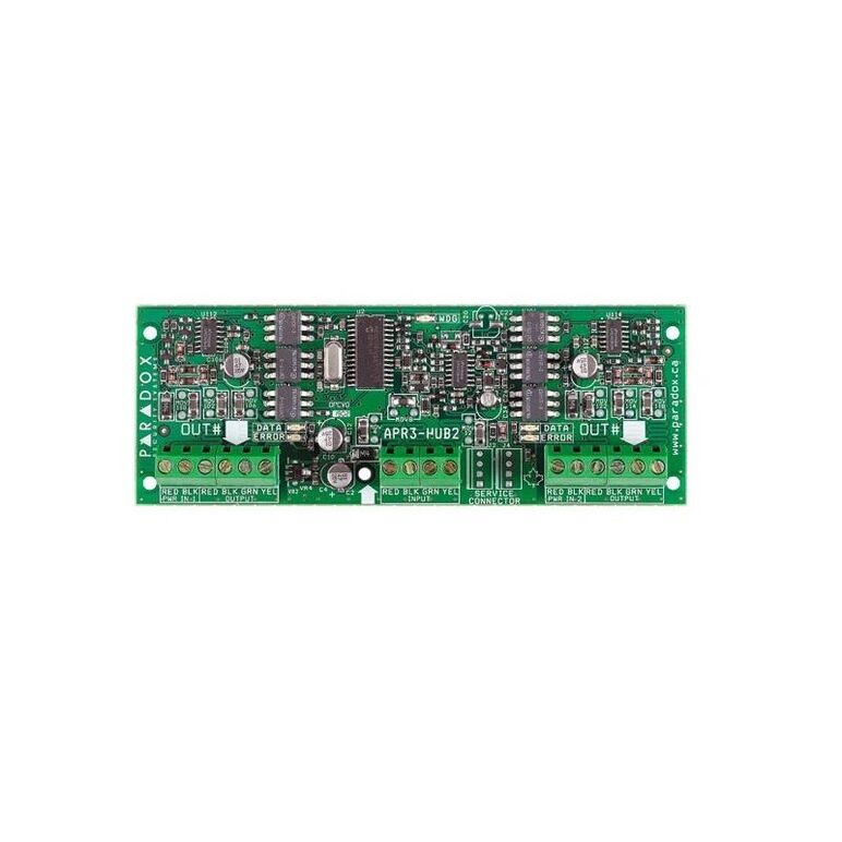 Hub 2 porturi si izolator bus paradox hub2, compatibil cu sp, mg, evo, 1 port de intrare, 2 porturi de iesire, fiecare port permite comunicatia pe o distanta de 900m,  Accesorii | electropc.ro