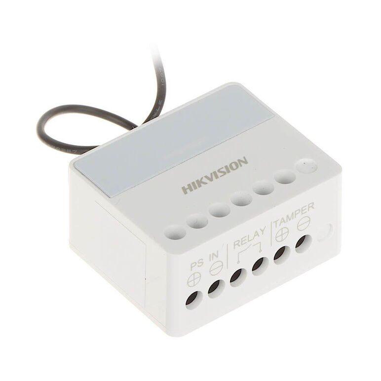 Modul releu axpro hikvision ds-pm1-o1l-we, 1 x no/nc (0~36 v dc, max 5 a), comunicare 868 mhz two-way wireless, criptare aes-128, distanta de comunicare rf: 1800m, in camp deschis, 1x buton invatare( pentru inregistrare),  3 x led stare: register/signal (,  Centrale si tastaturi | electropc.ro