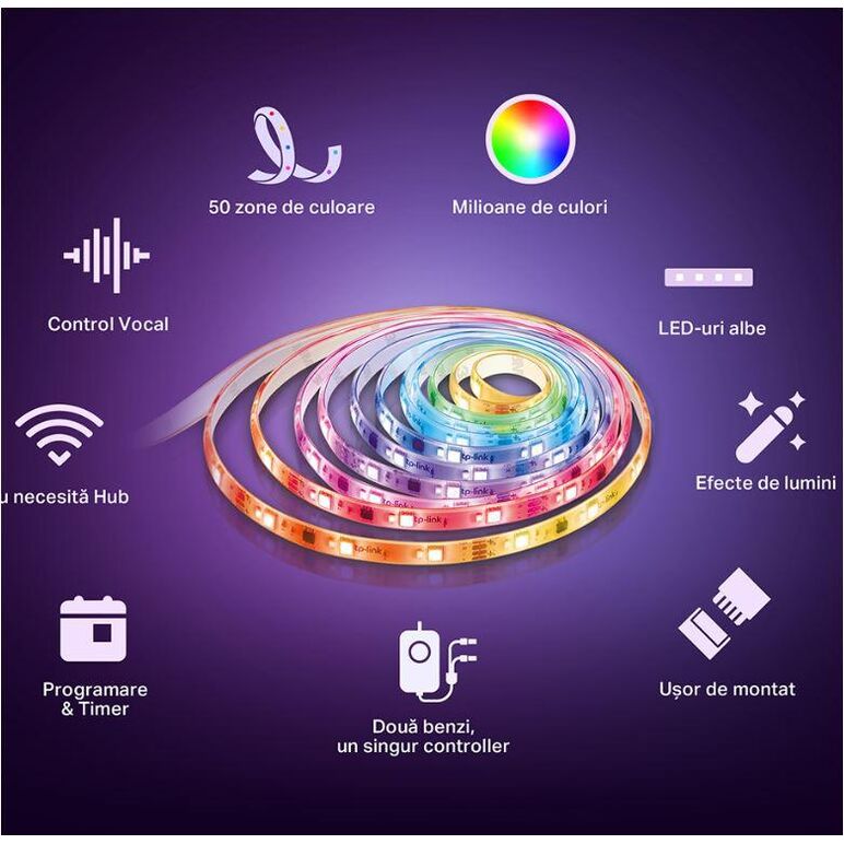 Tp-link tapo l930-10 smart light strip kit, 16 milioane culori 300 led- uri rgb +300 led-uri albe, 2 x 5m, dimensiuni: 5000 × 10 × 30 mm fiecare, wi-fi protocol: ieee 802.11b/g/n, frecventa: 2.4 ghz,  2000 lm, 2500–6500 k.,  Smart home | electropc.ro