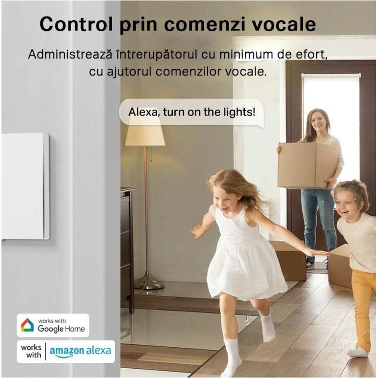 Tp-link tapo s220 intrerupator inteligent dublu (necesita hub tapo), wireless: 868 mhz, incarcare maxima: 600 w led/600w cfl/1000w inc/1000wftl/ventilator de 50 w, dimensiuni: 87.1 × 86 × 41 mm, alimentare: 2× baterii aaa 1.5 v,  Smart home | electropc.ro