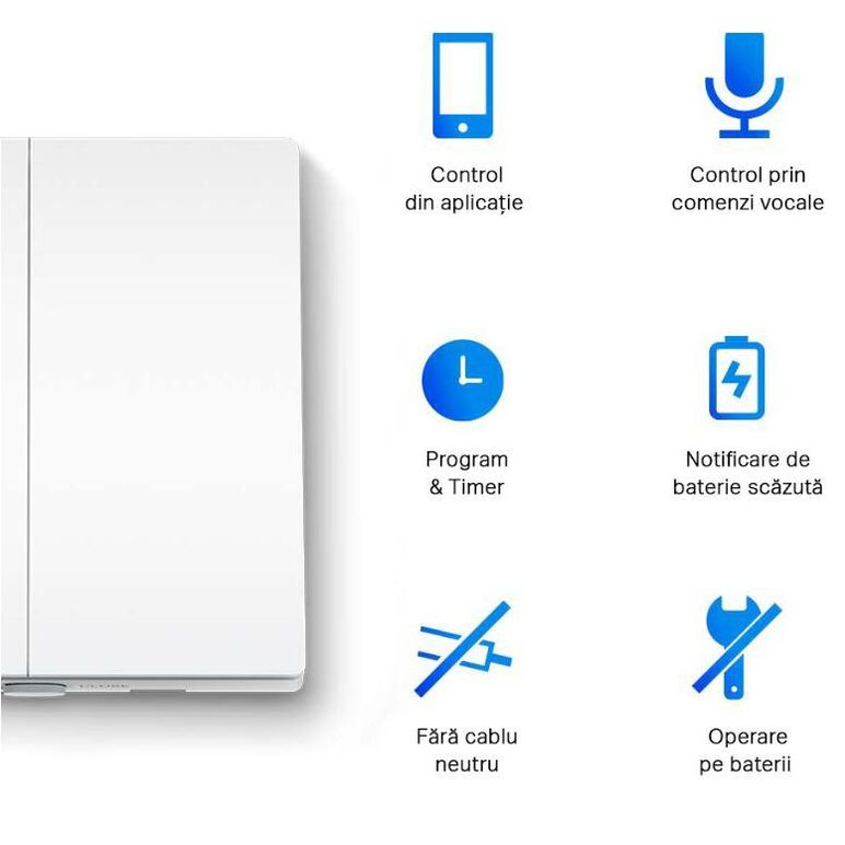 Tp-link tapo s220 intrerupator inteligent dublu (necesita hub tapo), wireless: 868 mhz, incarcare maxima: 600 w led/600w cfl/1000w inc/1000wftl/ventilator de 50 w, dimensiuni: 87.1 × 86 × 41 mm, alimentare: 2× baterii aaa 1.5 v,  Smart home | electropc.ro