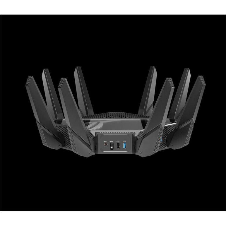 Asus quad-band wifi gaming router gt-axe16000; network standard: wifi 6 (802.11ax), wifi 6e (802.11ax), backwards compatible with 802.11a/b/g/n/ac wi-fi, 2.4ghz 1148mbps, 5g-1hz 4804mbps, 5g-2hz 4804mbps, 6ghz 4804mbps, 8 antene externe, 4 antene interne,,  Routere Wireless | electropc.ro