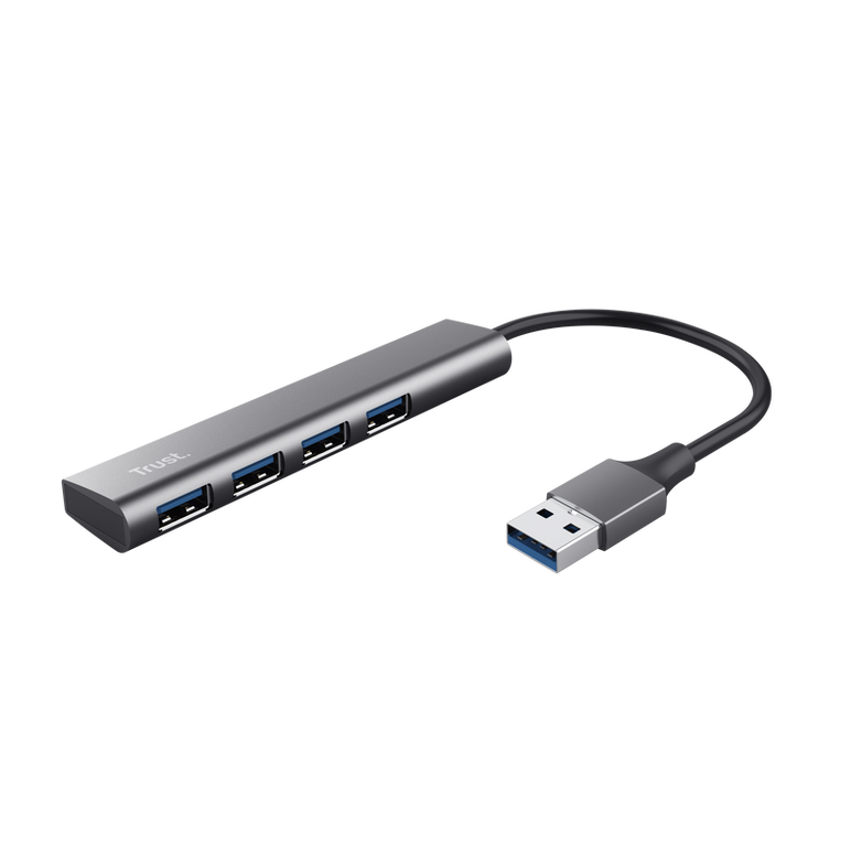Hub usb trust halyx, usb-a la 4 x usb-a 3.2 gen 1, dimensiune cablu 10cm, din aluminiu, argintiu,  Hub-uri USB | electropc.ro