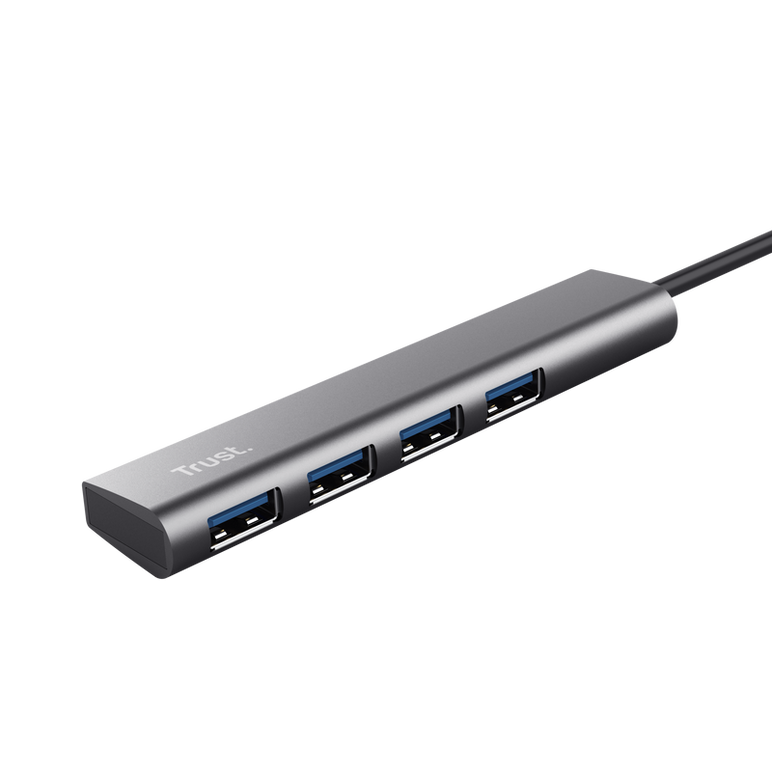 Hub usb trust halyx, usb-c la 4 x usb-a 3.2 gen 1, dimensiune cablu 10cm, din aluminiu, argintiu,  Hub-uri USB | electropc.ro