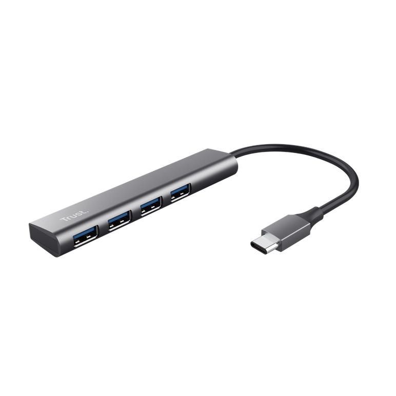 Hub usb trust halyx, usb-c la 4 x usb-a 3.2 gen 1, dimensiune cablu 10cm, din aluminiu, argintiu,  Hub-uri USB | electropc.ro