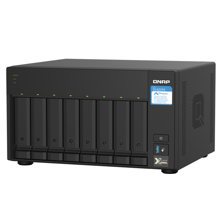 Nas qnap 832px 8-bay, cpu annapurna labs alpine al324 1.7ghz quad core , ram 4gb ddr4 sodimm (max. 16gb), 2.5"/3.5" sata 6gbps hdd (neincluse), lan: 2x2.5gbe 2x10gbe sfp+, usb3.2 gen2: 2 usb3.2 gen1: 3, tower, single psu, garantie 2 ani,  NAS | electropc.ro