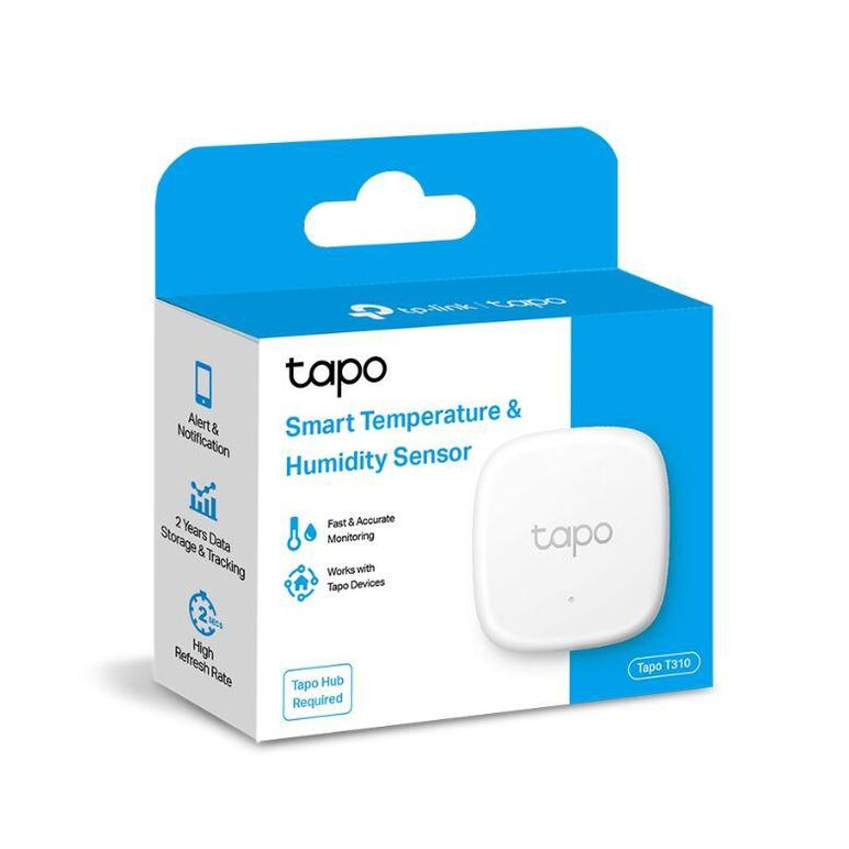 Tp-link tapo t310, senzor smart de temperature si umiditate (necesită hub tapo), wireless: 868 / 922 mhz, acuratete temperature: ±0.3°c, acuratete umiditate: ±3%rh, dimensiuni: 46*46*12.3 mm, alimentare: baterie cr2450.,  Smart home | electropc.ro