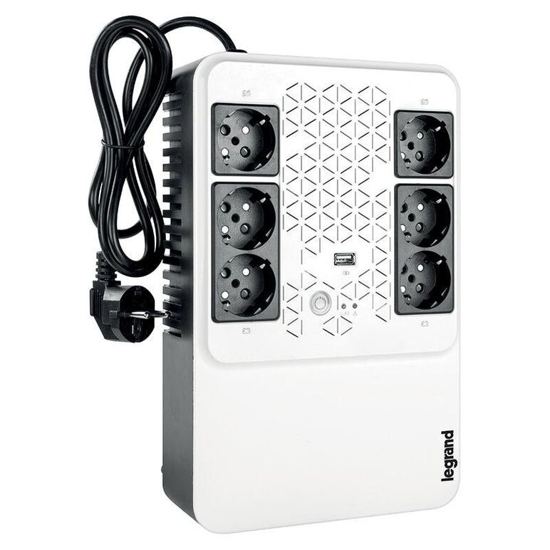 Ups legrand multiplug 600, 600va/360w, 6x german standard sockets, usb charger, baterie 1x 12v 7.2ah, 230v, tehnologie line interactiv, dimensiuni 190 x 89.5 x 296mm,  UPS | electropc.ro