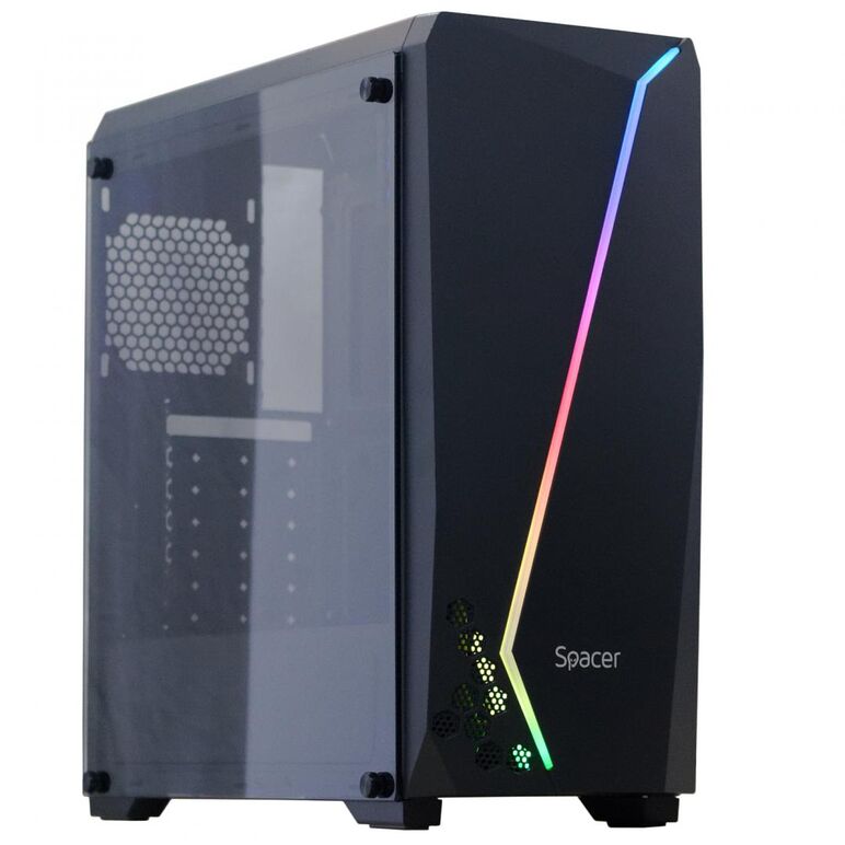 Carcasa spacer flash, atx, midtower, gaming, fara sursa, sticla securizata, usb 2.0 x 2, usb 3.0 x 1, psu shroud, black „spcs-gc-flash”,  Carcase | electropc.ro