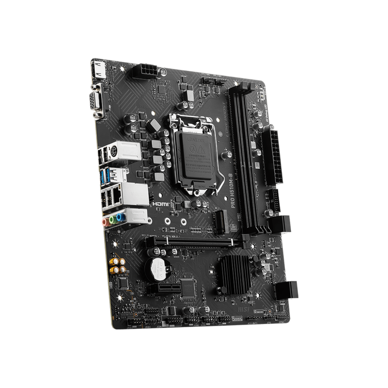 Pro h510m-b 2x ddr4, lga 1200 1x hdmi™ support hdmi™ 1.4, maximum resolution of 4k 30hz* 1x vga support vga, maximum resolution of 2048x1536 50hz, 1920x1200 60hz 1x pci-e x16 slot 1x pci-e x1 slot https://www.msi.com/motherboard/pro-h510m-b/specification,  Placi de baza | electropc.ro