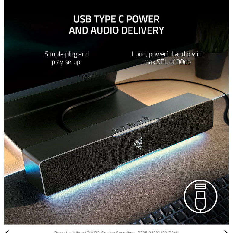 Razer leviathan v2 x   technical specifications  frequency response 85 hz – 20 khz  input power type c with power delivery  driver size - diameters (mm) full range racetrack drivers: 2 x 2.0 x 4.0"/ 2 x 48 x 95 mm passive radiator: 2 x 2.0 x 4.1" / 2 x 48,  Sisteme audio | electropc.ro