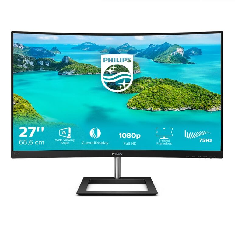 Monitor 27" philips 272e1ca, curbat 1500r, fhd 1920*1080, 75 hz, 4 ms, va, 16:9, 250 cd/ mp, 3000:1, mega infinity dcr, anti-glare, 3h, haze 25%, wled, 178/178, low blue mode, freesync, vga, hdmi, pc audio-in, headphone out, boxe 2*3w, 3-sided frameless, ,  Monitoare LED | electropc.ro
