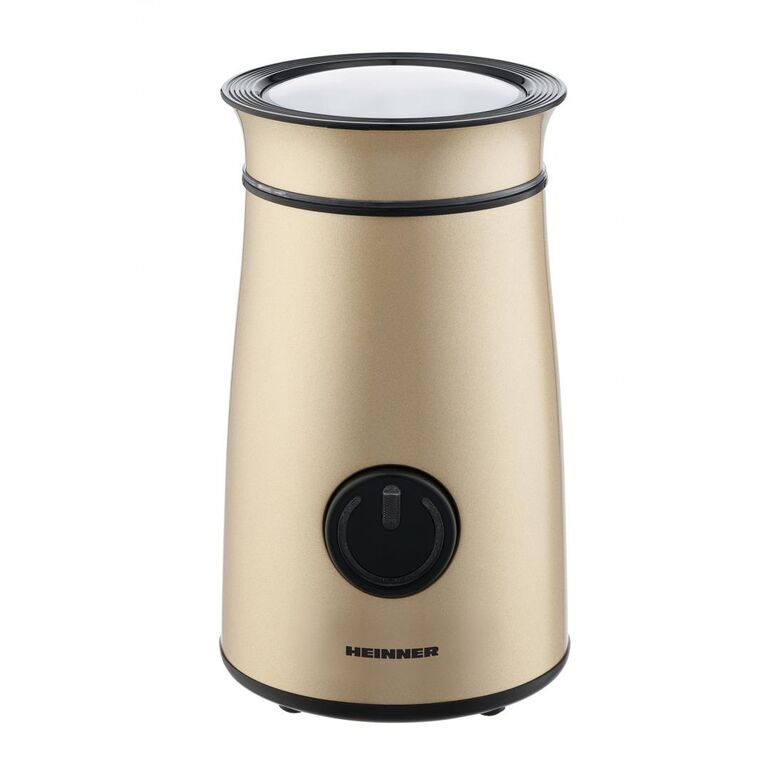Rasnita electrica heinner hcg-150ixgd, putere 150w, capacitate 50g, interior din inox, lame din inox, sistem de siguranta, buton on/off, indicator led, auriu sidefat,  Rasnite | electropc.ro