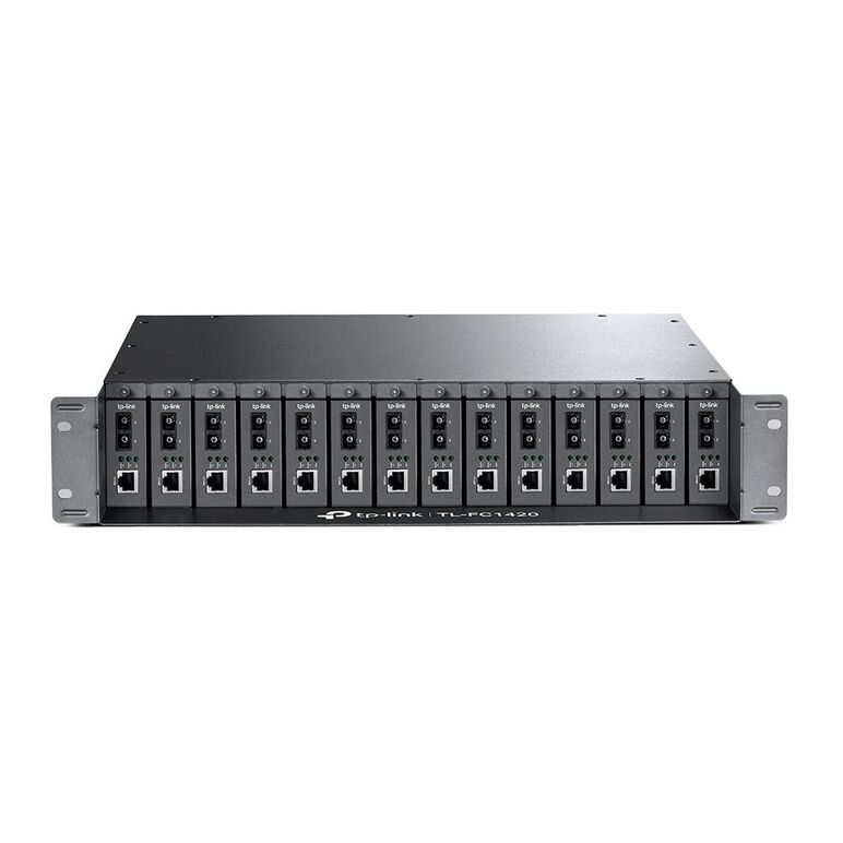 Tp-link sasiu rackmount, 14 sloturi, 2 ventilatoare, sursa 100-240vac, 50/60hz, dimensiuni: 482*309*86 mm.,  Media convertoare | electropc.ro