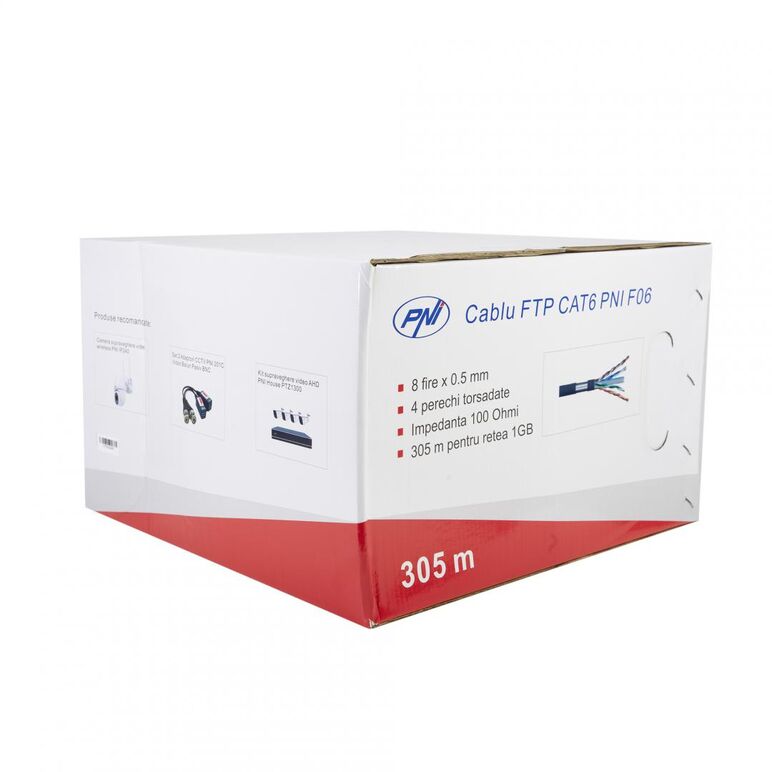 Cablu ftp cat6 pni f06 cu 4 perechi pentru internet 1 gigabit si sisteme de supraveghere rola 305m,  Accesorii | electropc.ro
