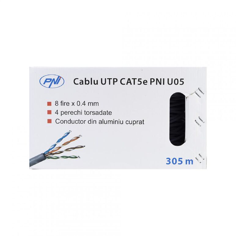 Cablu utp cat5e pni u05 cu 4 perechi pentru internet 1 gigabit si sisteme de supraveghere rola 305m,  Accesorii | electropc.ro