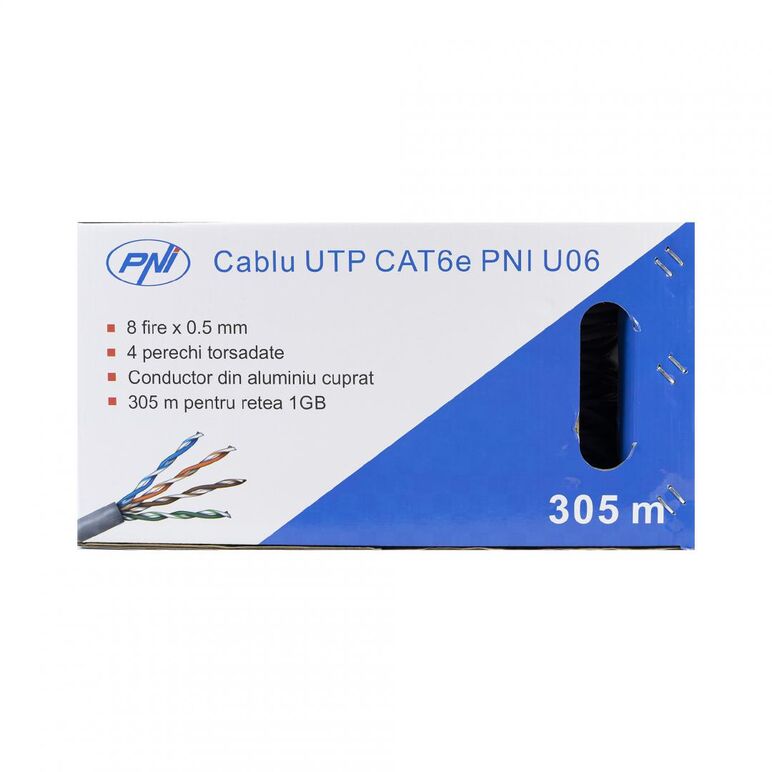 Cablu utp cat6 pni u06 cu 4 perechi pentru internet 1 gigabit si sisteme de supraveghere rola 305m,  Accesorii | electropc.ro