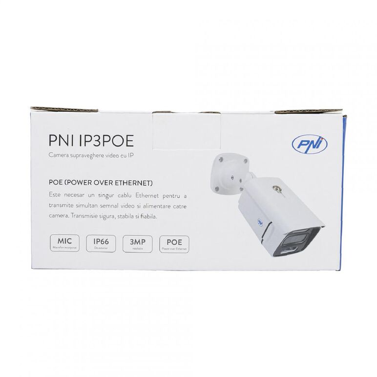 Camera supraveghere video pni ip3poe cu ip, 3mp, de exterior ip66, microfon incorporat, compatibila cu sistemul de supraveghere poe pni house ipmax poe 3 si pni house ipmax poe 3lr, rezolutie senzor: 3mp, rezolutie: 2304x1296px, lentila: 3.6mm, compresie ,  Camere supraveghere IP | electropc.ro