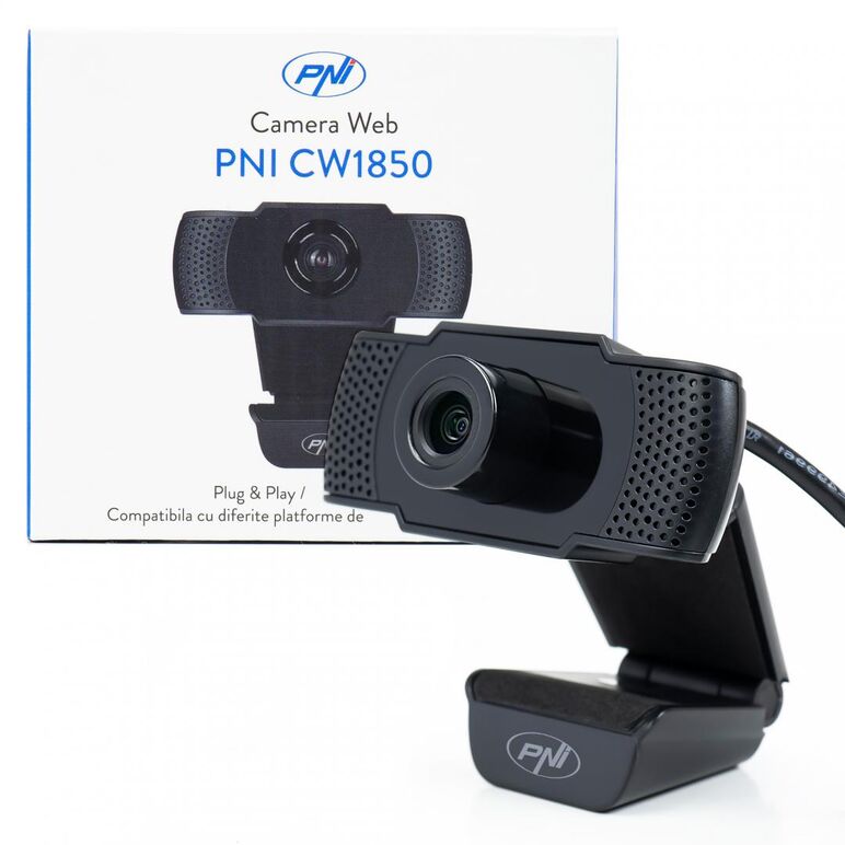 Camera web pni cw1850 full hd 1080p 2mp, usb, clip-on, microfon stereo incorporat, senzor:  cmos 1/3", unghi vizualizare: 90°, lentila: 3.6mm, dimensiune / greutate: 78 x 33 x 33 mm / 119 g, focus manual.,  Camere Web | electropc.ro