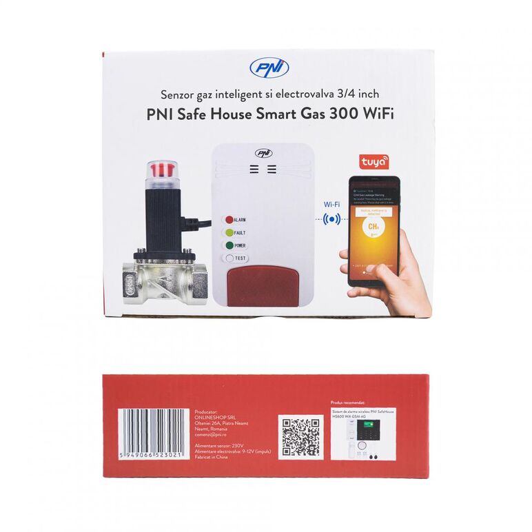 Kit senzor gaz inteligent si electrovalva pni safe house smart gas 300 wifi cu alertare sonora, aplicatie de mobil tuya smart, integrare in scenarii si automatizari smart cu alte produse compatibile tuya,  Senzori | electropc.ro