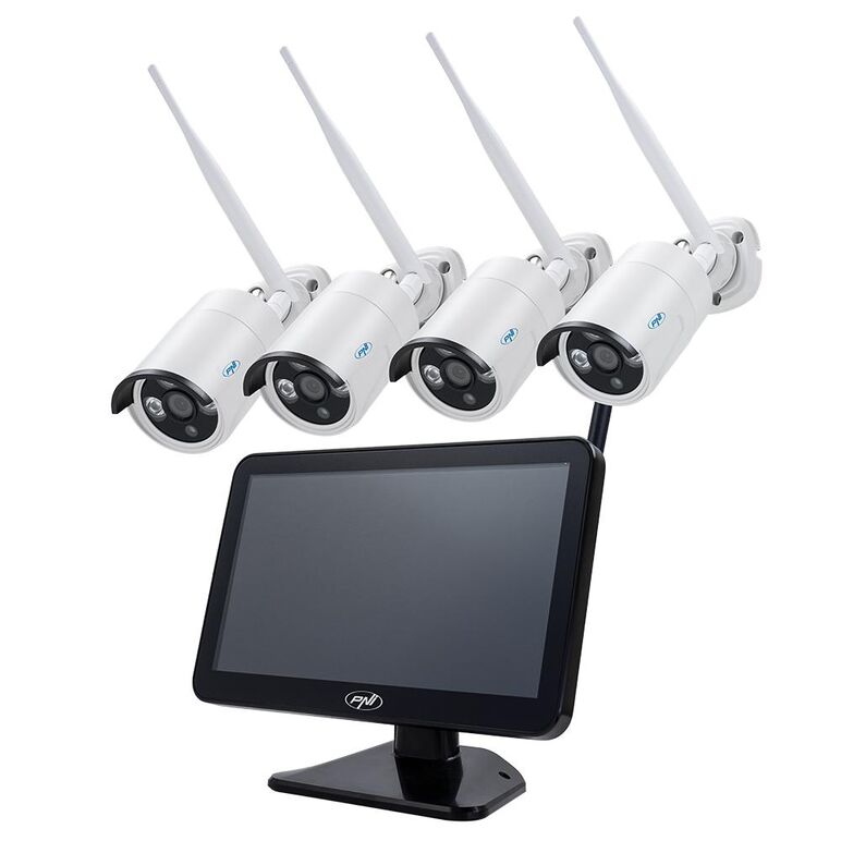 Kit supraveghere video pni house wifi650 - 4 camere full hd wi-fi p2p si monitor lcd 12 inch, intrari video: 4 x 1080p (25fps), iesiri video:1 x vga, 1 x hdmi, rezolutie: 1080p full hd, compresie video:h.265+ / h.265 / h.264+ / h.26, stocare date: maxim 1,  Camere supraveghere IP | electropc.ro