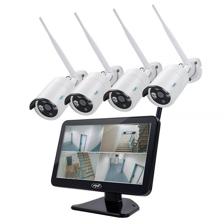 Kit supraveghere video pni house wifi650 - 4 camere full hd wi-fi p2p si monitor lcd 12 inch, intrari video: 4 x 1080p (25fps), iesiri video:1 x vga, 1 x hdmi, rezolutie: 1080p full hd, compresie video:h.265+ / h.265 / h.264+ / h.26, stocare date: maxim 1,  Camere supraveghere IP | electropc.ro