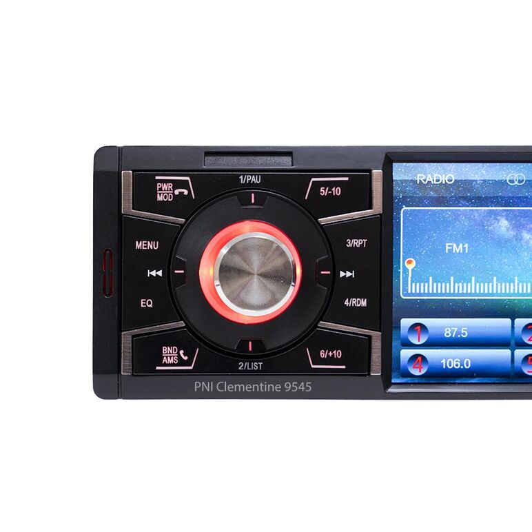 Pni mp5 player auto 1din 4" display clementine 9545,50wx4, bluetooth, radio fm, sd, usb, 2 x rca video in, aux in, 1 x rca intrare / iesire video 1 x rca intrare video pentru camera marsarier,  redare video full hd 1920 x 1080px, format fisiere redare:  m,  Radio cu ceas & portabile | electropc.ro