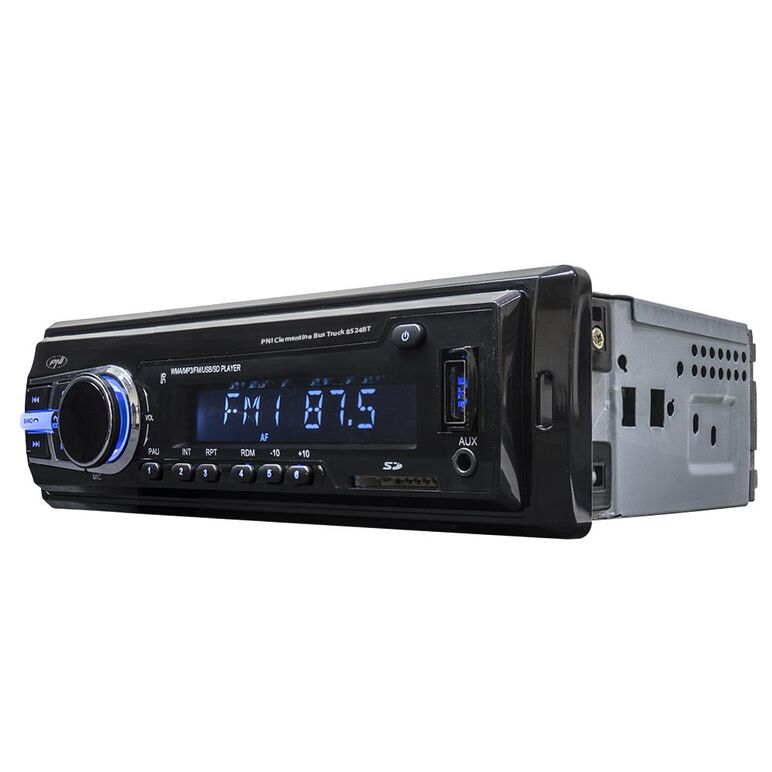 Radio mp3 player auto pni clementine bus truck 8524bt rds 4x45w 12v/24v 1 din cu sd, usb, aux, rca si bluetooth, putere maxima audio (w) 4 x 45, radio:  am/fm 87.5 - 108 mhz, usb 2.0 (max 32gb), microsd (max 32gb), aux in (3.5mm mini jack), redare fisiere,  Radio cu ceas & portabile | electropc.ro