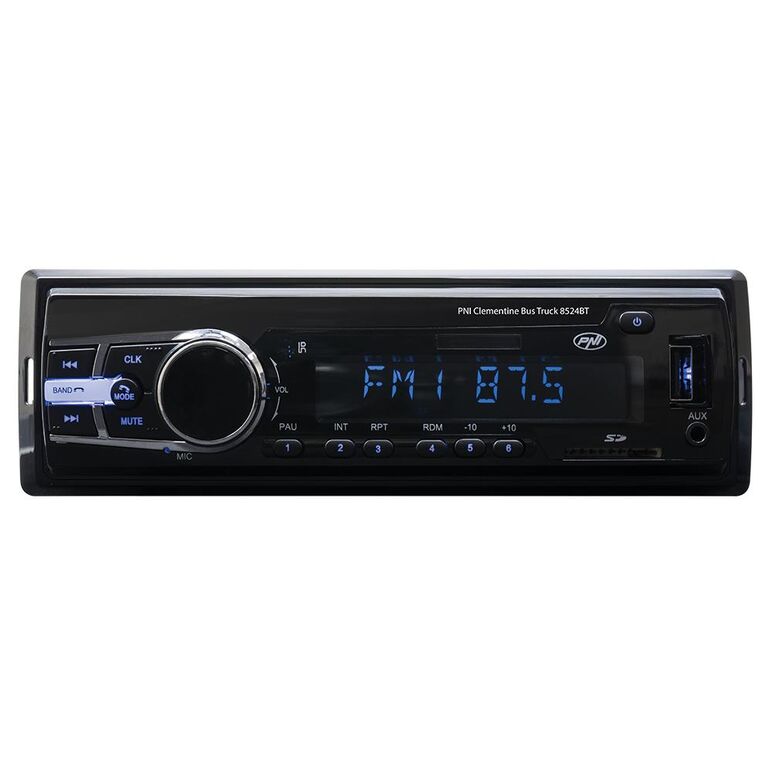 Radio mp3 player auto pni clementine bus truck 8524bt rds 4x45w 12v/24v 1 din cu sd, usb, aux, rca si bluetooth, putere maxima audio (w) 4 x 45, radio:  am/fm 87.5 - 108 mhz, usb 2.0 (max 32gb), microsd (max 32gb), aux in (3.5mm mini jack), redare fisiere,  Radio cu ceas & portabile | electropc.ro