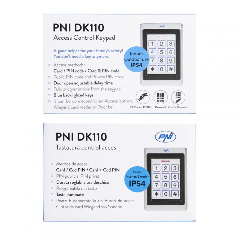Tastatura control acces pni dk110, stand alone, exterior si interior, ip54, tastatura iluminata, aliaj de zinc, ip54, cititor card, dimensiuni: 75 x 120 x 25 mm / 380 gr,,  Incuietori | electropc.ro