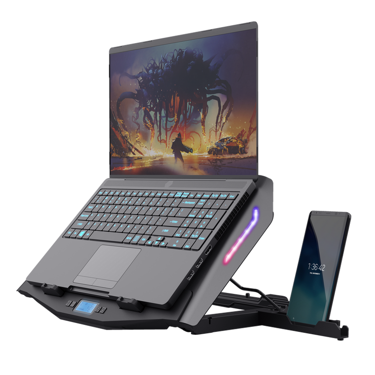 Cooler laptop trust gxt 1127 yoozy, pentru laptopuri cu diagonala de pana la 17.3", 2 ventilatoare, viteza rotatie 1500 rpm, interval zgomot 30 dba - 35 dba, iluminare rgb, negru,  Stand & Cooling pad | electropc.ro