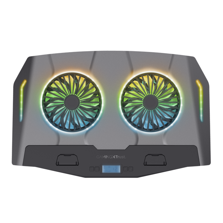 Cooler laptop trust gxt 1127 yoozy, pentru laptopuri cu diagonala de pana la 17.3", 2 ventilatoare, viteza rotatie 1500 rpm, interval zgomot 30 dba - 35 dba, iluminare rgb, negru,  Stand & Cooling pad | electropc.ro