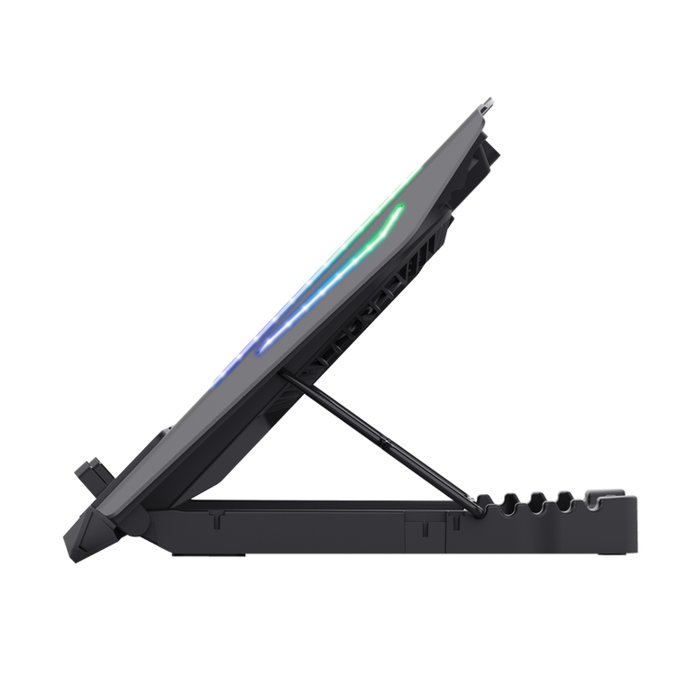 Cooler laptop trust gxt 1127 yoozy, pentru laptopuri cu diagonala de pana la 17.3", 2 ventilatoare, viteza rotatie 1500 rpm, interval zgomot 30 dba - 35 dba, iluminare rgb, negru,  Stand & Cooling pad | electropc.ro
