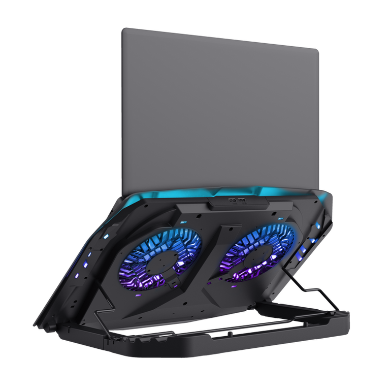 Cooler laptop trust gxt 1127 yoozy, pentru laptopuri cu diagonala de pana la 17.3", 2 ventilatoare, viteza rotatie 1500 rpm, interval zgomot 30 dba - 35 dba, iluminare rgb, negru,  Stand & Cooling pad | electropc.ro