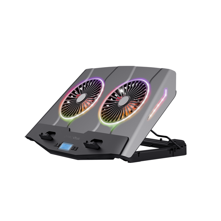 Cooler laptop trust gxt 1127 yoozy, pentru laptopuri cu diagonala de pana la 17.3", 2 ventilatoare, viteza rotatie 1500 rpm, interval zgomot 30 dba - 35 dba, iluminare rgb, negru,  Stand & Cooling pad | electropc.ro