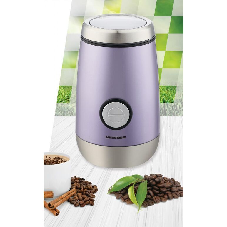 Rasnita electrica heinner hcg-150mov, catacitate 50g, putere 150w, interior din inox, lamne din inox, sisdtem de siguranta, buton on/off, mov sidefat,  Rasnite | electropc.ro