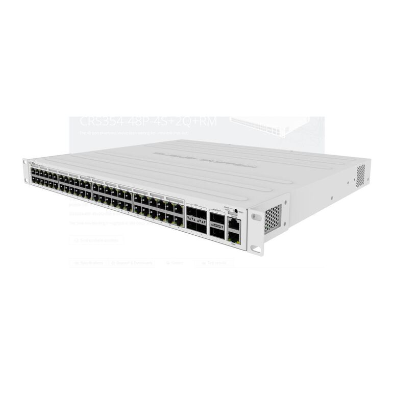 Switch mikrotik crs354-48p-4s+2q+rm, 48xlan gigabit, 4xsfp, 2x40g qsfp, poe 700w 802.3af/at, procesor: 650 mhz, ram: 64mb, ip20.,  Switch-uri | electropc.ro