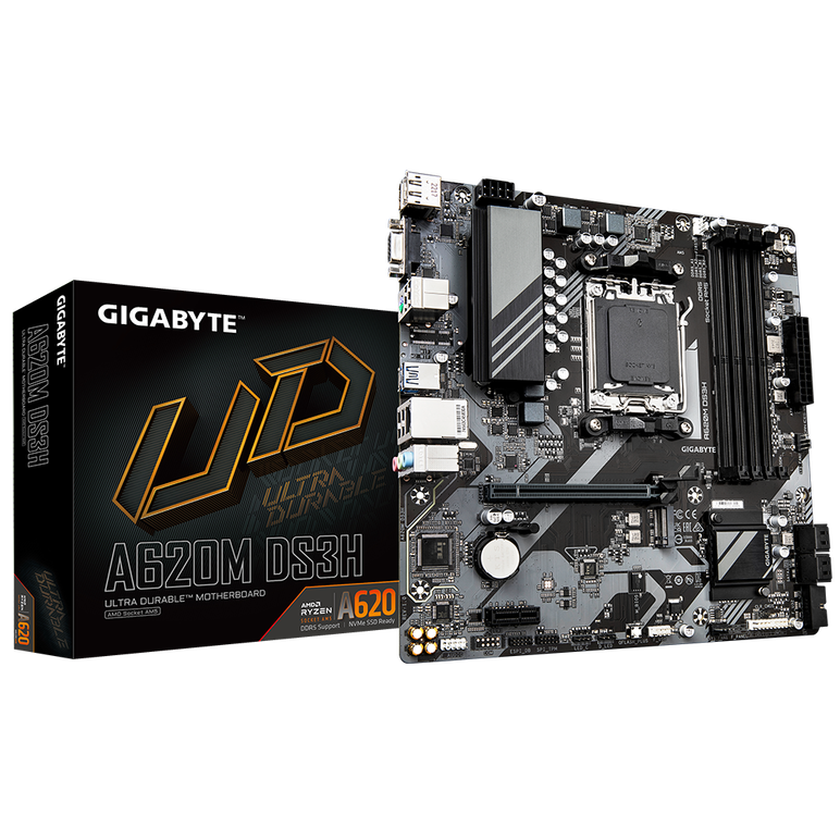 Mb gigabyte a620m ds3h (rev. 1.0) am5 4xddr5 1x display port, 1x hdmi, 1x d-sub, micro atx https://www.gigabyte.com/motherboard/a620m-ds3h-rev-10/sp#sp,  Placi de baza | electropc.ro