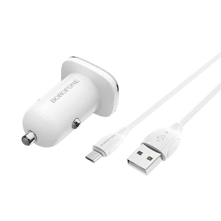 Incarcator auto borofone, bz12a lasting, dual usb qc3.0, 3.6a, cablu microusb inclus, 1m, alb,  Incarcatoare telefoane | electropc.ro