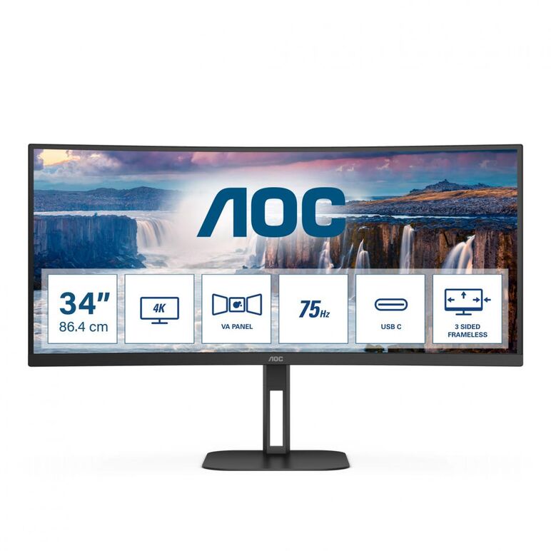 Monitor aoc cu34v5c/bk 34 inch, panel type: va, backlight: wled, curvature: 1500r, resolution: 3440x1440, aspect ratio: 21:9,  refresh rate:100hz, response time gtg: 4 ms, brightness: 300 cd/m², contrast (static): 3000:1, contrast (dynamic): 20m:1, viewin,  Monitoare LED | electropc.ro
