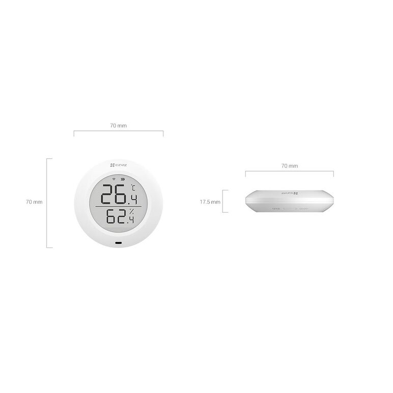 Senzor de temperatura si umididtate ezviz cs-t51c-a0-bg; baterie: cr2450; voltaj: dc 3v; protocol: zigbee 3.0; frecventa wi-fi: 2.4 ghz; distanta comunicare < 200m;real-time temperature and humidity monitoring, large 1.8-inch display; instant alerts via e,  Senzori | electropc.ro